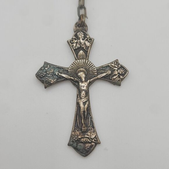 Vintage Rosary Cross Brown Beaded - Picture 1 of 16